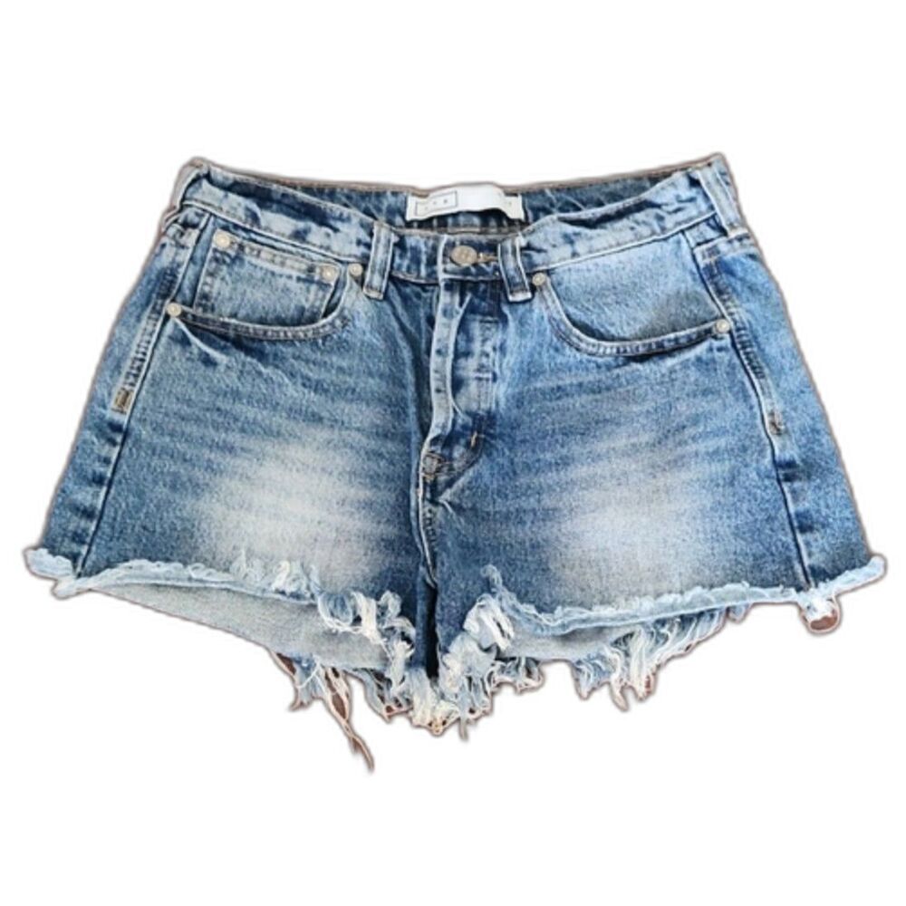 AYR High Waisted Denim Shorts, Medium Blue Wash, Size 27